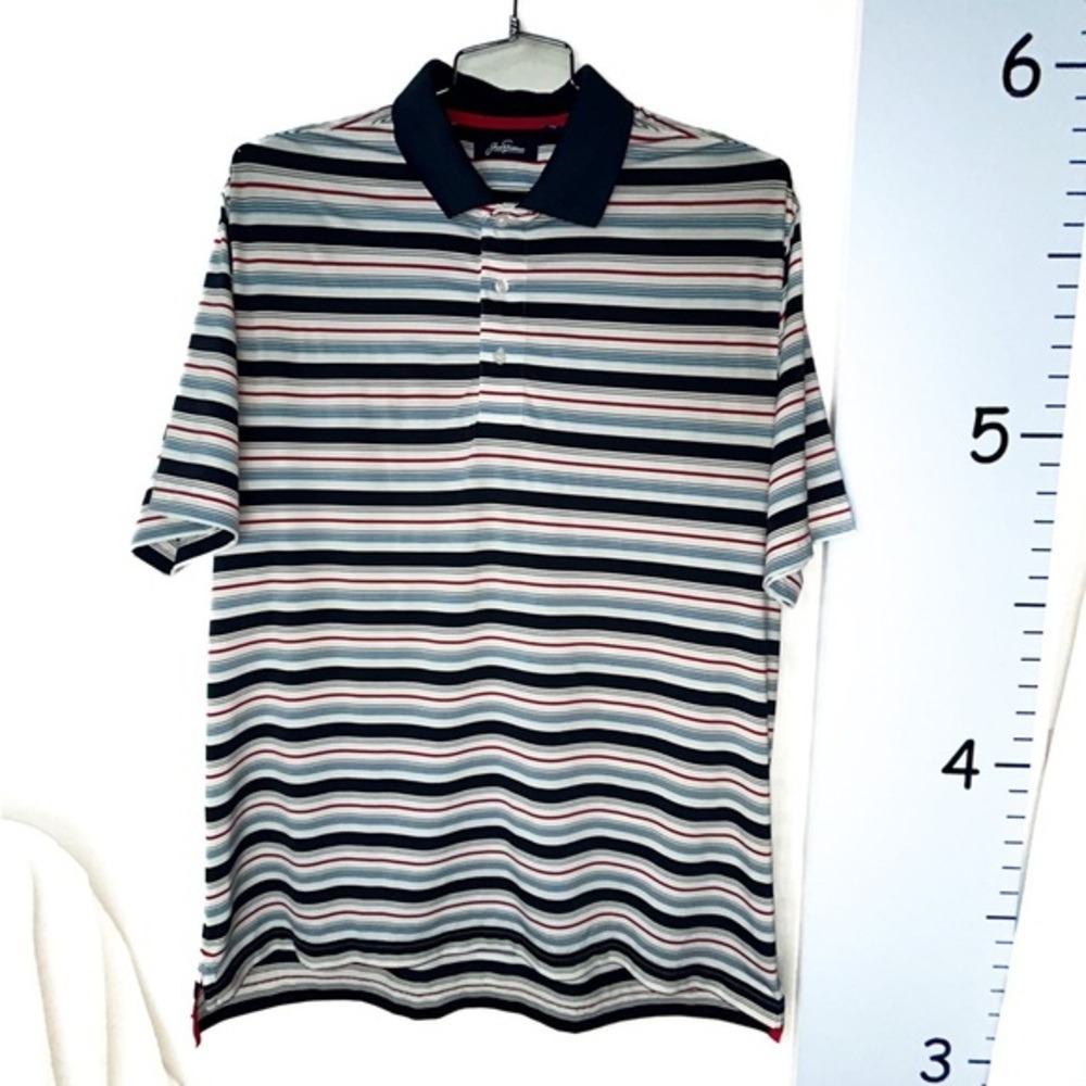 Jack Nicklaus Red White Blue Stripe Polo‎ Shirt Large Men's
